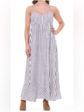 Antibes Blanc Linen Striped Maxi Dress